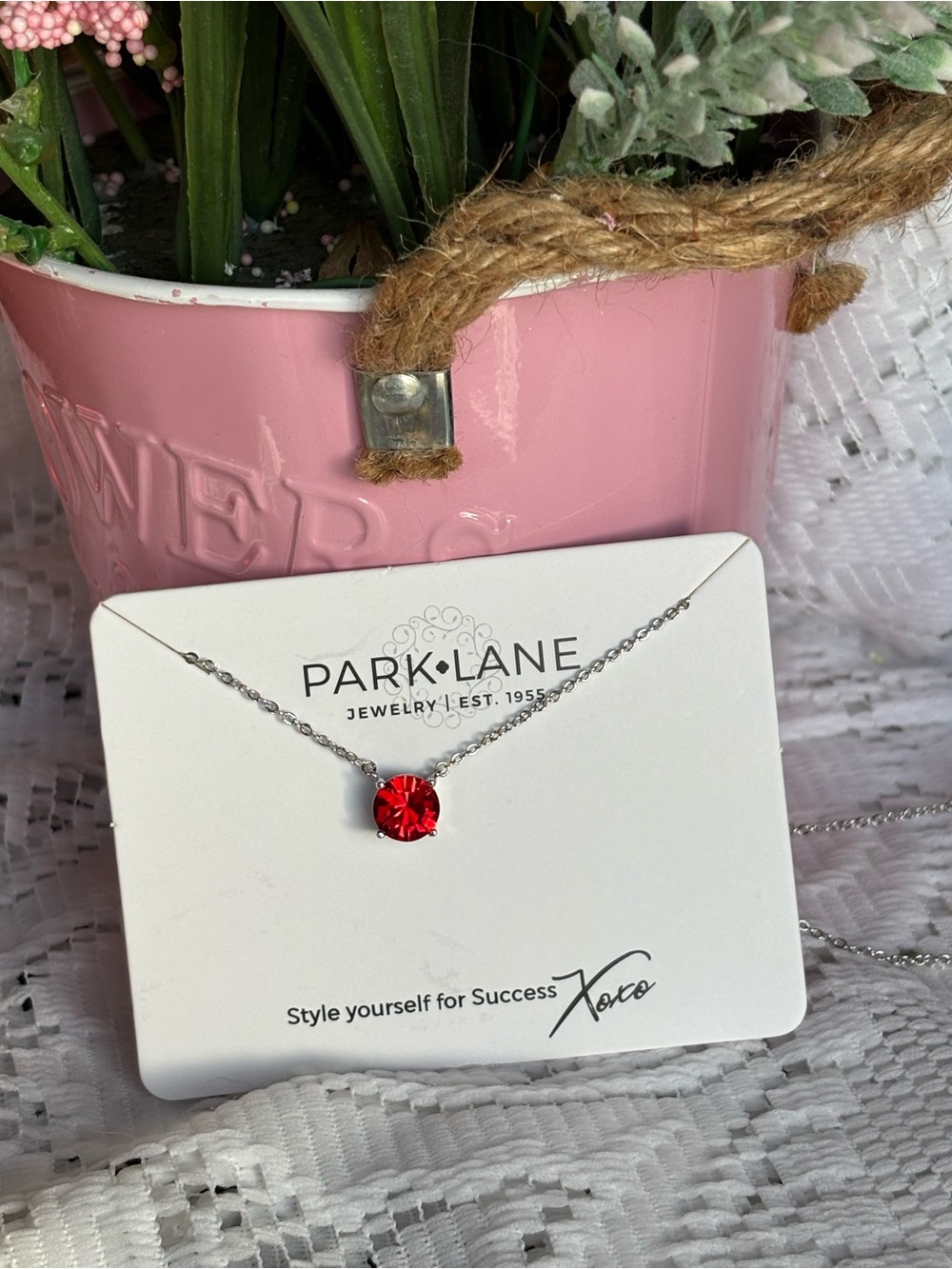 Park Lane Impression Red Crystal Solitaire Necklace Silver Setting Dainty Chain - Picture 5 of 9